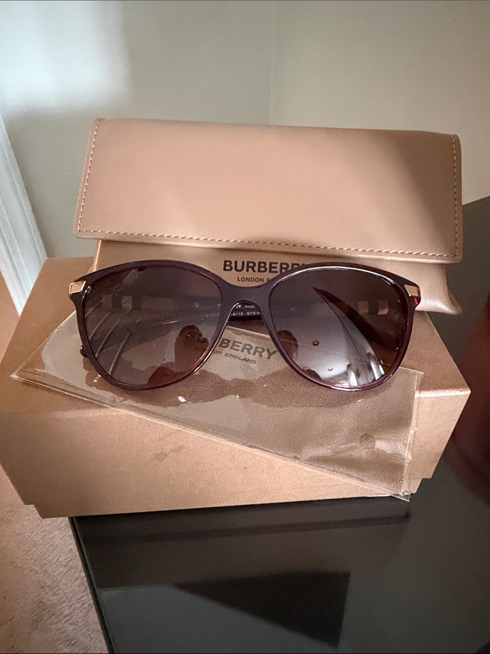 Burberry Women's Brown Gradient Sunglasses with Tan Leather Case